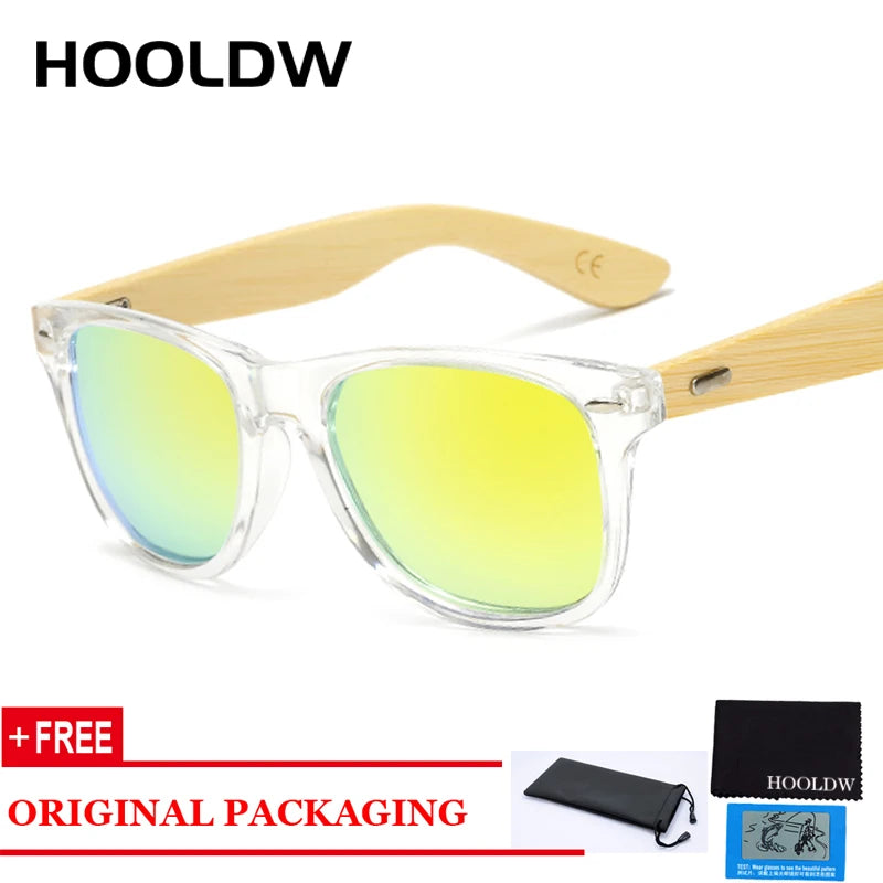 HOOLDW Vintage Polarized Wooden Sunglasses Men Women Clear Bamboo Sun Glasses Wood Glasses Outdoor Goggles Shades Eyewear Oculos