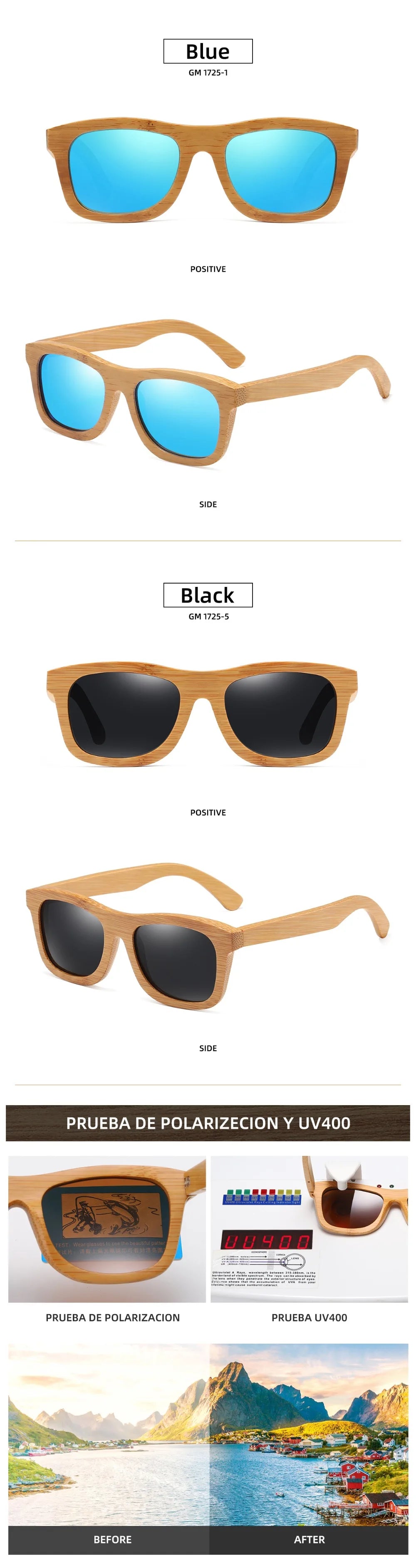 GM Vintage Bamboo Wooden Sunglasses Handmade Polarized Mirror Fashion Eyewear sport glasses in Wood Box