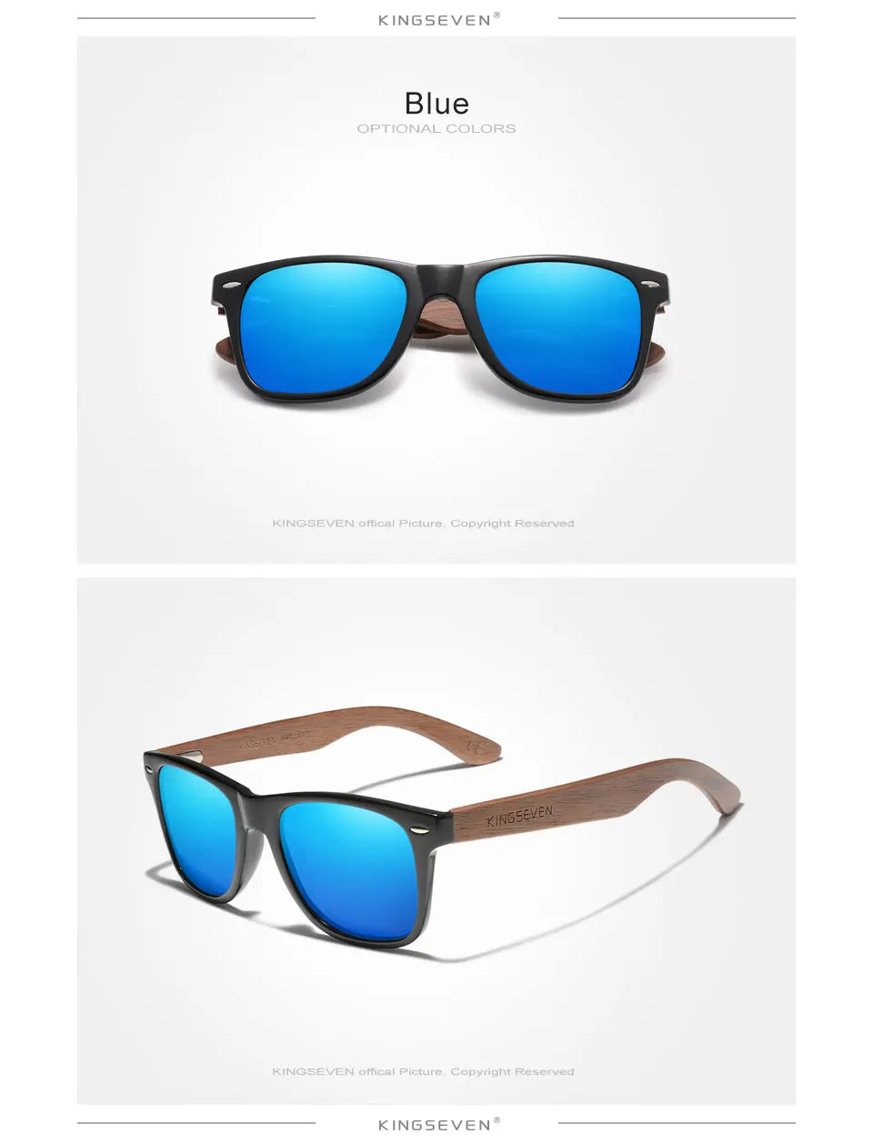 KINGSEVEN 2024 Fashion Handmade Natural Wooden Sunglasses For Men Women Polarized Sun Glasses UV400 Mirror Male Eyewear