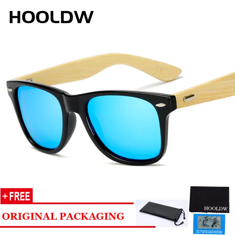 HOOLDW Vintage Polarized Wooden Sunglasses Men Women Clear Bamboo Sun Glasses Wood Glasses Outdoor Goggles Shades Eyewear Oculos