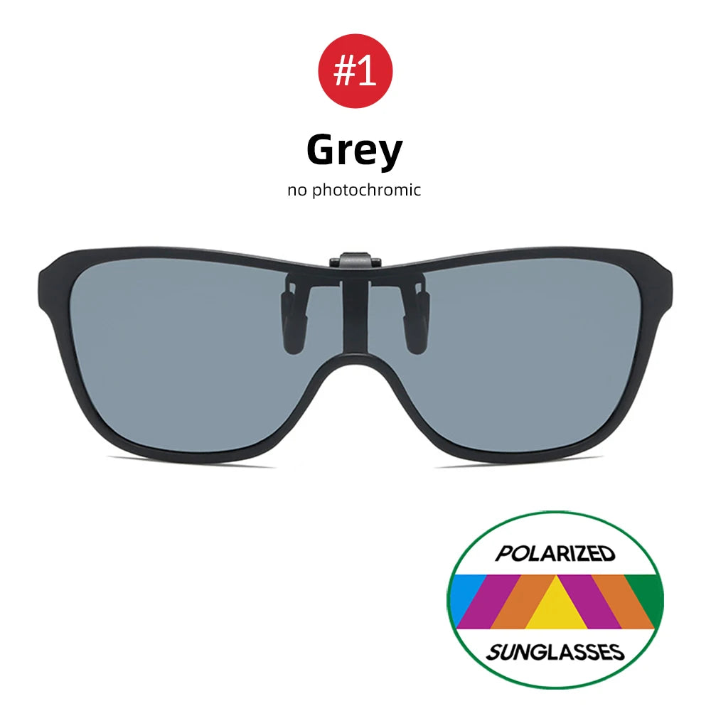 2024 Trending Clip On Sunglasses Large Frame Men Polarized Flip Up Sun Glasses Driving Adapt  Mirror Blue Red Polarising Lens
