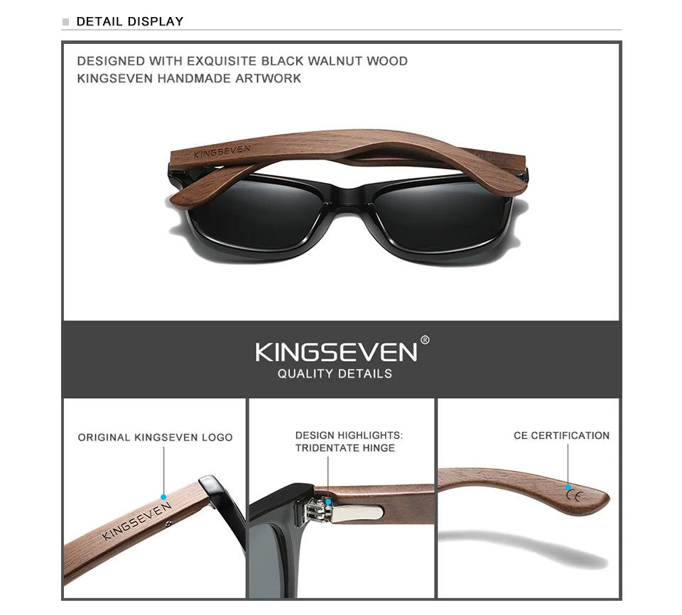 KINGSEVEN 2024 Fashion Handmade Natural Wooden Sunglasses For Men Women Polarized Sun Glasses UV400 Mirror Male Eyewear