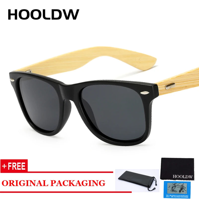HOOLDW Vintage Polarized Wooden Sunglasses Men Women Clear Bamboo Sun Glasses Wood Glasses Outdoor Goggles Shades Eyewear Oculos