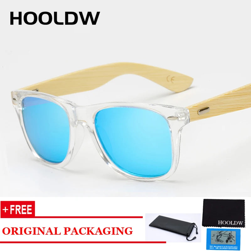 HOOLDW Vintage Polarized Wooden Sunglasses Men Women Clear Bamboo Sun Glasses Wood Glasses Outdoor Goggles Shades Eyewear Oculos