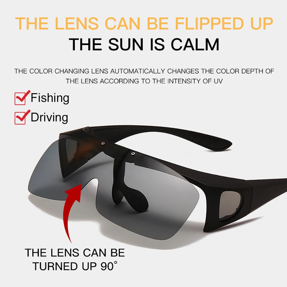 VIVIBEE Flip Up Polarized Fit Over Glasses Sunglasses Men Driving UV400 Photochromic Fishing Goggle Outdoor Women
