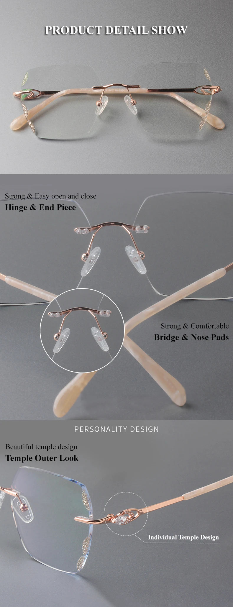 Chashma Square Female Eye Glasses Titanium Gray Red Lens Diamond Trimmed Rimless Spectacle Frames Women Sunglasses Tint Lenses