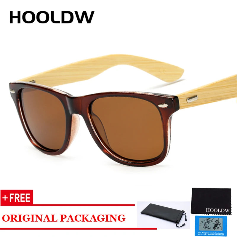 HOOLDW Vintage Polarized Wooden Sunglasses Men Women Clear Bamboo Sun Glasses Wood Glasses Outdoor Goggles Shades Eyewear Oculos