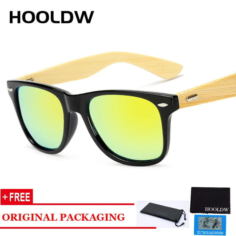 HOOLDW Vintage Polarized Wooden Sunglasses Men Women Clear Bamboo Sun Glasses Wood Glasses Outdoor Goggles Shades Eyewear Oculos