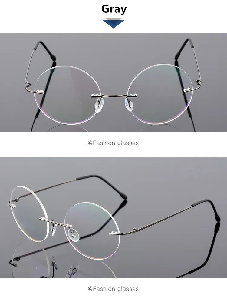 Foldable Titanium Round Glasses Frames Men Rimless Flexible Optical Frame Prescription Spectacle Women Alloy Legs Eye Glasses