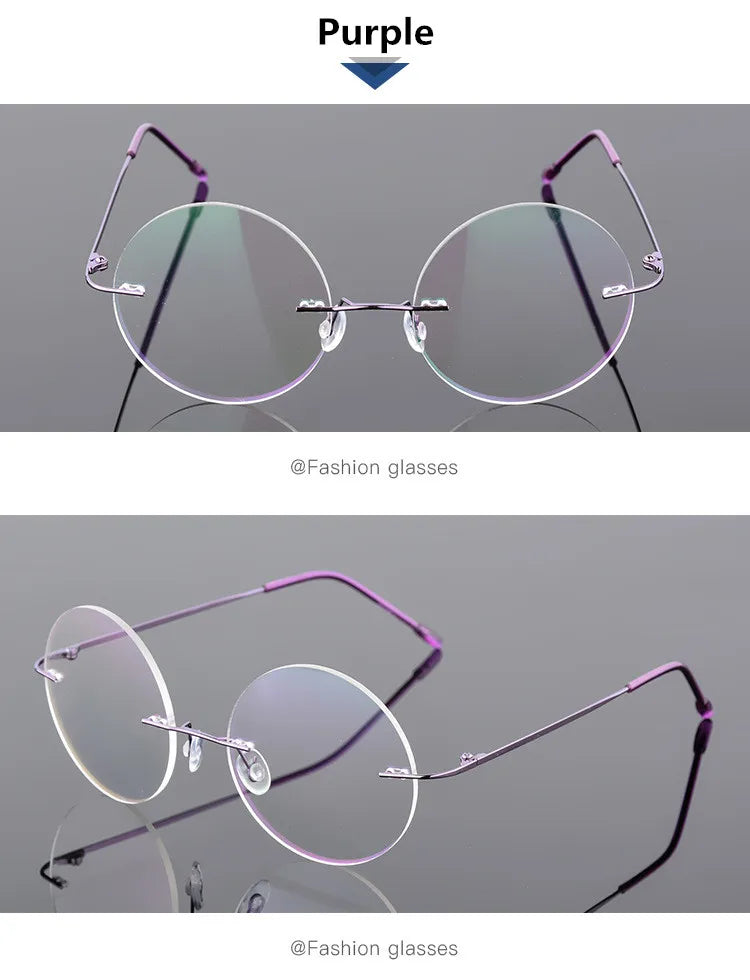 Foldable Titanium Round Glasses Frames Men Rimless Flexible Optical Frame Prescription Spectacle Women Alloy Legs Eye Glasses