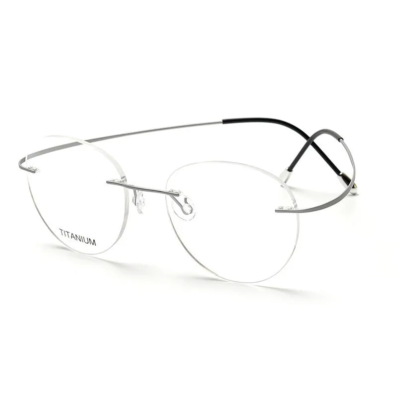 Cubojue Titanium Round Rimless Reading Glasses Men Women Ultra Light Eyeglasses Frame Male Anti Blue Light Reflection Diopter