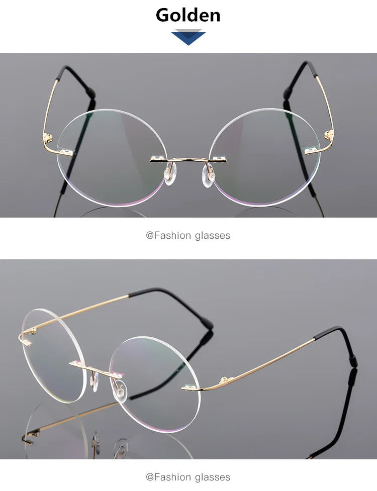 Foldable Titanium Round Glasses Frames Men Rimless Flexible Optical Frame Prescription Spectacle Women Alloy Legs Eye Glasses