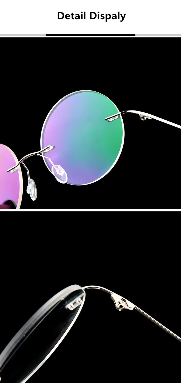 Foldable Titanium Round Glasses Frames Men Rimless Flexible Optical Frame Prescription Spectacle Women Alloy Legs Eye Glasses