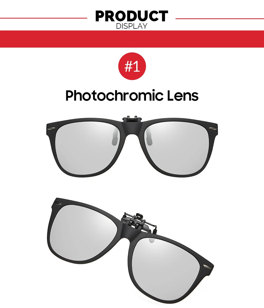 VIVIBEE Men Photochromic Polarized Lens Flip Up Clip on Sunglasses Women Driving Sun Glasses with Clips 2024 Trending Product
