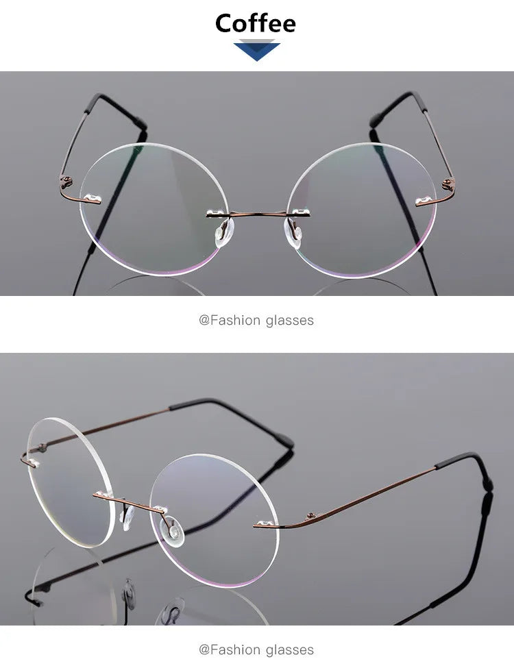 Foldable Titanium Round Glasses Frames Men Rimless Flexible Optical Frame Prescription Spectacle Women Alloy Legs Eye Glasses