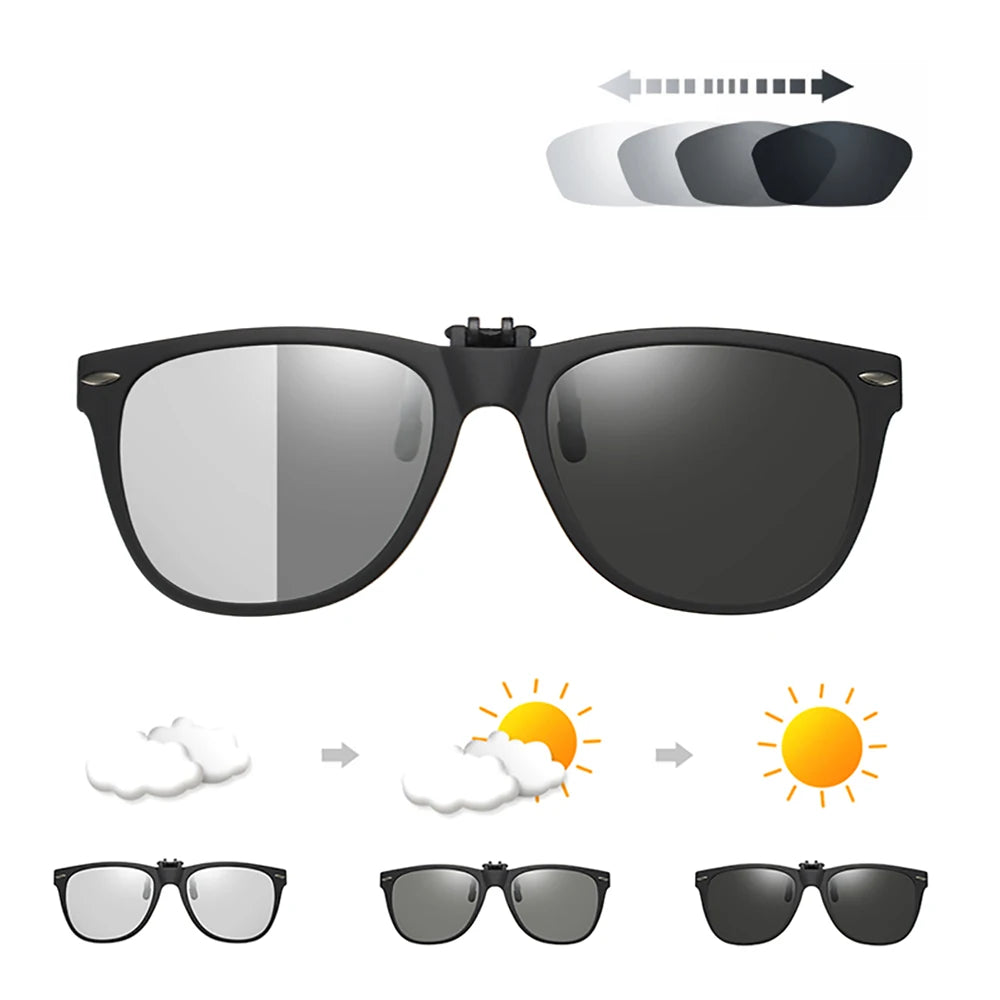 VIVIBEE Men Photochromic Polarized Lens Flip Up Clip on Sunglasses Women Driving Sun Glasses with Clips 2024 Trending Product