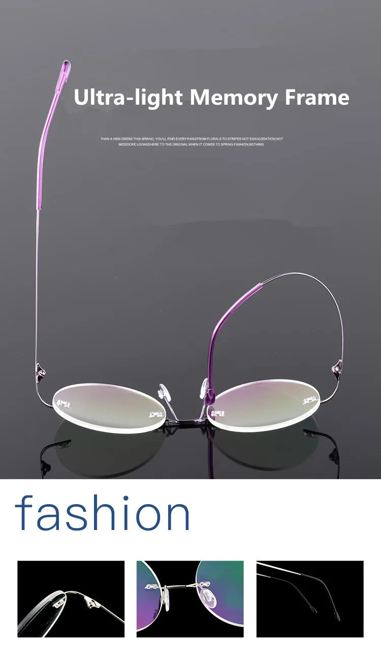 Foldable Titanium Round Glasses Frames Men Rimless Flexible Optical Frame Prescription Spectacle Women Alloy Legs Eye Glasses