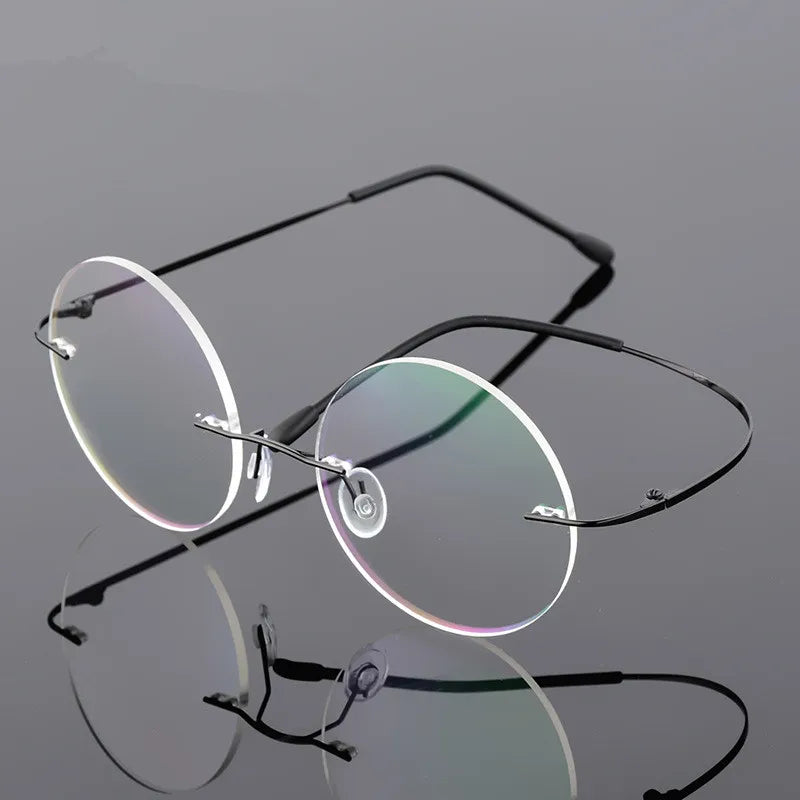 Foldable Titanium Round Glasses Frames Men Rimless Flexible Optical Frame Prescription Spectacle Women Alloy Legs Eye Glasses