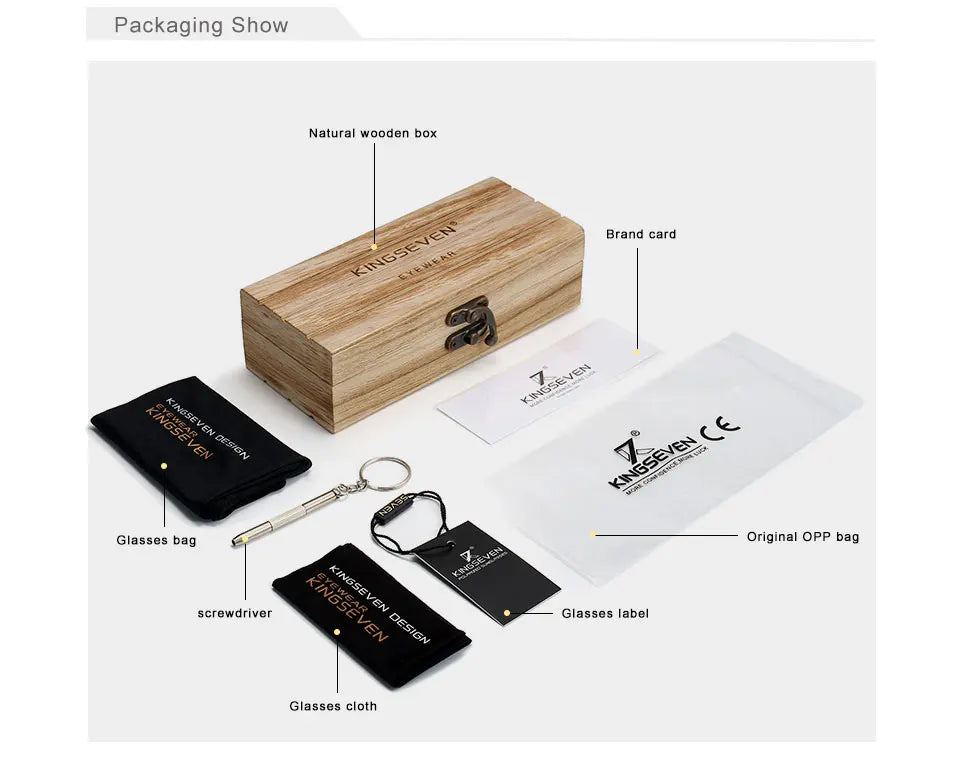 KINGSEVEN 2024 Fashion Handmade Natural Wooden Sunglasses For Men Women Polarized Sun Glasses UV400 Mirror Male Eyewear