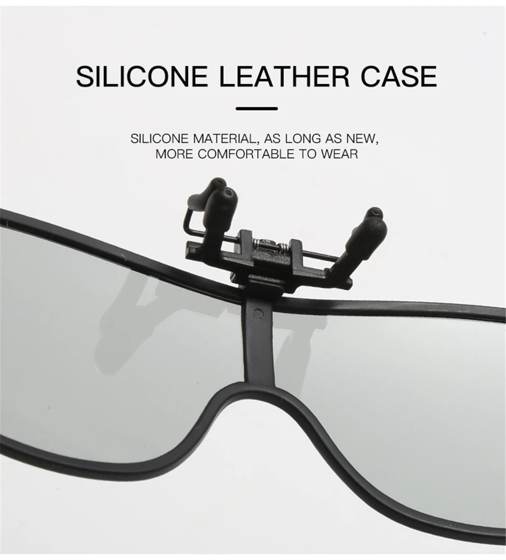 2024 Trending Clip On Sunglasses Large Frame Men Polarized Flip Up Sun Glasses Driving Adapt  Mirror Blue Red Polarising Lens