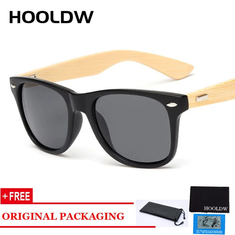 HOOLDW Vintage Polarized Wooden Sunglasses Men Women Clear Bamboo Sun Glasses Wood Glasses Outdoor Goggles Shades Eyewear Oculos