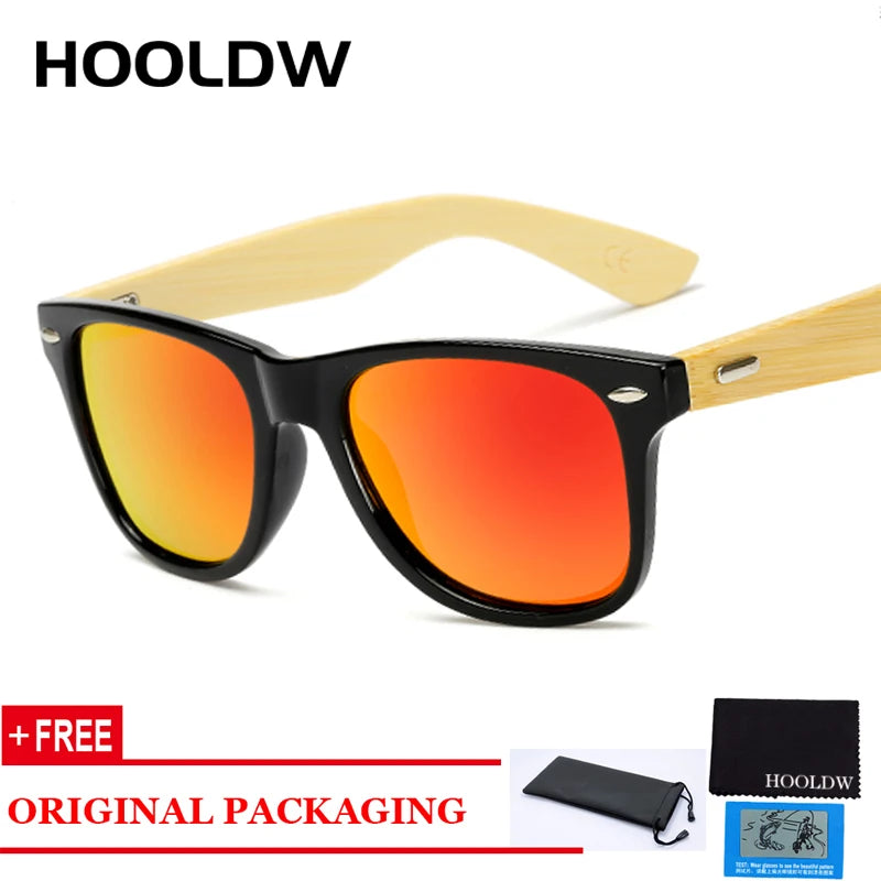 HOOLDW Vintage Polarized Wooden Sunglasses Men Women Clear Bamboo Sun Glasses Wood Glasses Outdoor Goggles Shades Eyewear Oculos