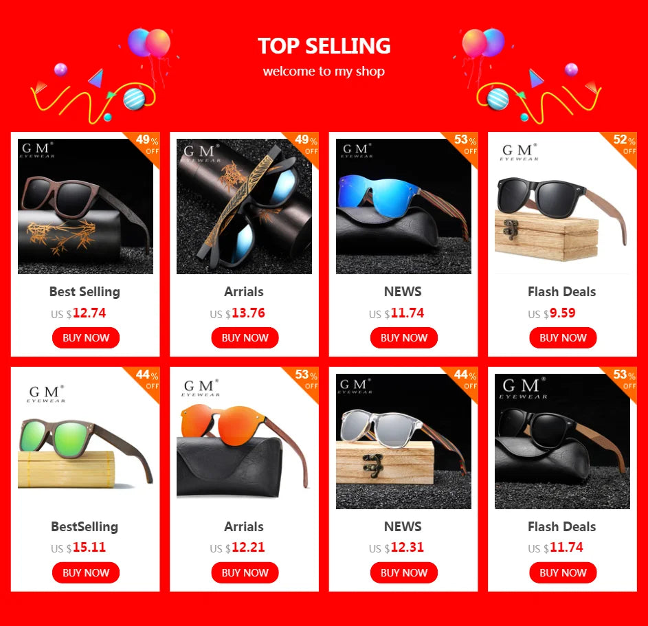 GM Vintage Bamboo Wooden Sunglasses Handmade Polarized Mirror Fashion Eyewear sport glasses in Wood Box