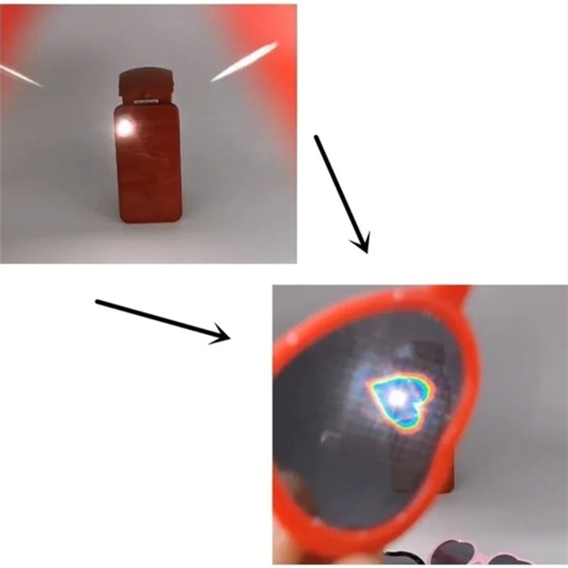 Women Fashion Heart Shaped Effects Glasses Watch The Lights Change To Heart Shape At Night Diffraction Glasses Female Sunglasses