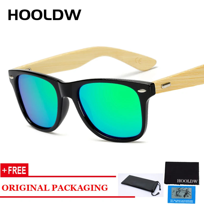 HOOLDW Vintage Polarized Wooden Sunglasses Men Women Clear Bamboo Sun Glasses Wood Glasses Outdoor Goggles Shades Eyewear Oculos