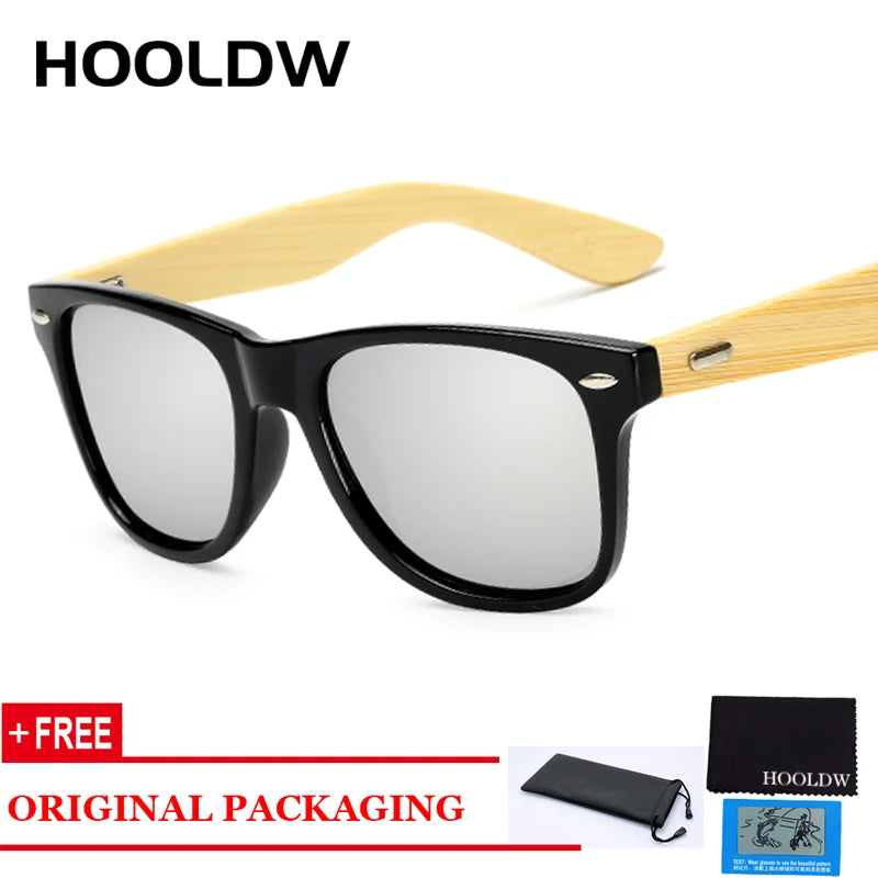 HOOLDW Vintage Polarized Wooden Sunglasses Men Women Clear Bamboo Sun Glasses Wood Glasses Outdoor Goggles Shades Eyewear Oculos
