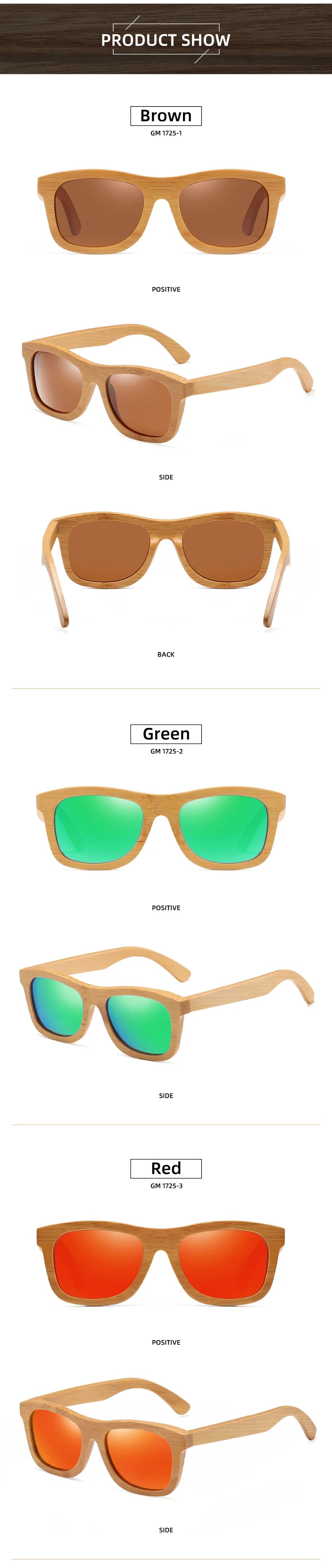 GM Vintage Bamboo Wooden Sunglasses Handmade Polarized Mirror Fashion Eyewear sport glasses in Wood Box