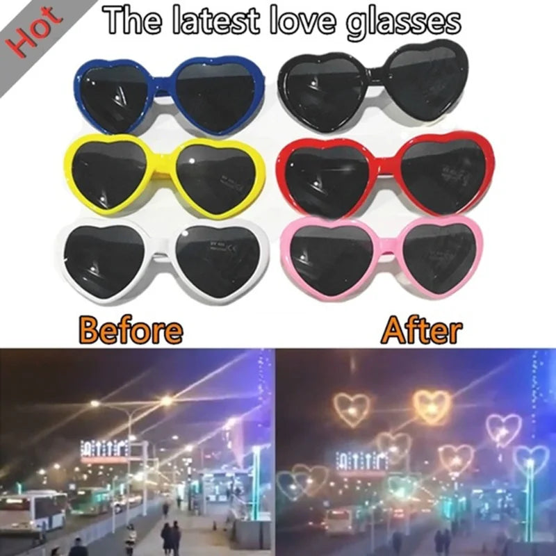 Women Fashion Heart Shaped Effects Glasses Watch The Lights Change To Heart Shape At Night Diffraction Glasses Female Sunglasses