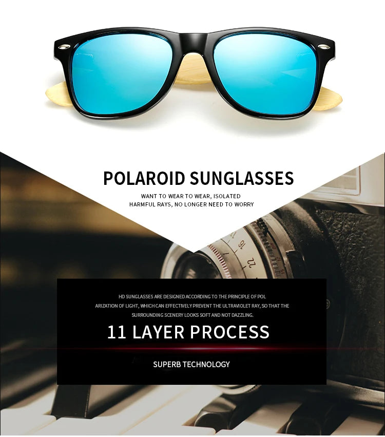 HOOLDW Vintage Polarized Wooden Sunglasses Men Women Clear Bamboo Sun Glasses Wood Glasses Outdoor Goggles Shades Eyewear Oculos