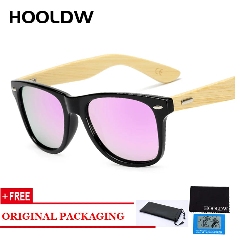 HOOLDW Vintage Polarized Wooden Sunglasses Men Women Clear Bamboo Sun Glasses Wood Glasses Outdoor Goggles Shades Eyewear Oculos