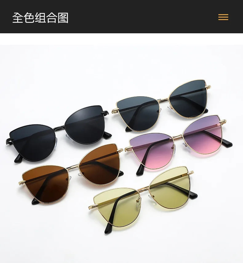 New Retro Metal Small Frame Cat-eye Sunglasses Womean Style European And American Fashion Street Photo Decorative Sungla Uv400