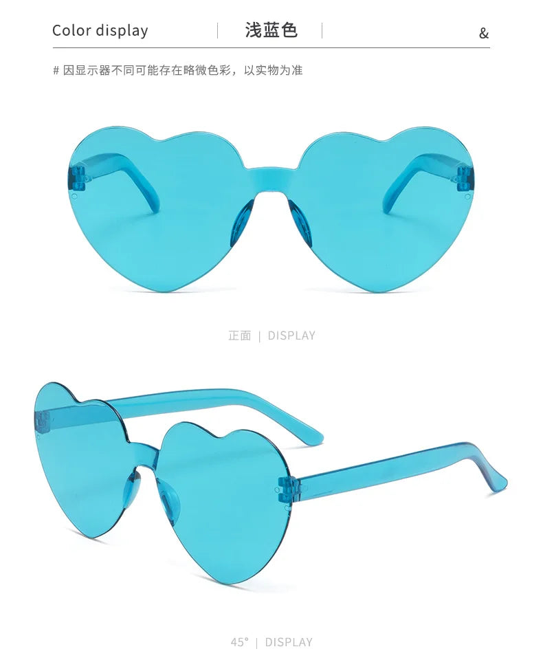 Thick piece peach heart sunglasses frameless heart shaped party glasses