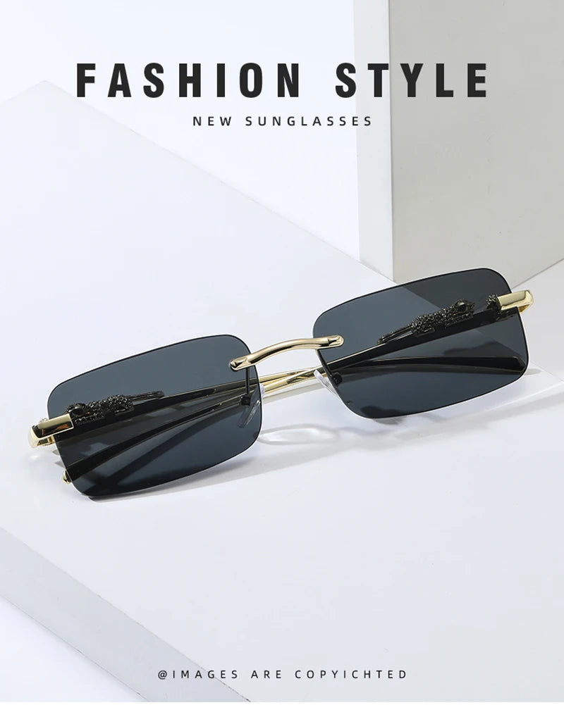 Classic Rimless Sunglasses Men Women Fashion Leopard Decoration Small Sun Glasses Stylish Frameless Driving Travelling Shades