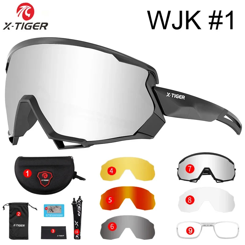 X-TIGER Bike Polarized Sports Sunglasses with 5 Interchangeable Lenses for Mens Womens Baseball Running Fishing Cycling Eyewear