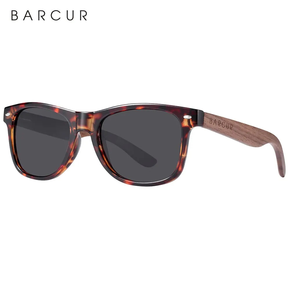 BARCUR Natural Wooden Sunglasses Polarized Mens Sun Glasses Black Walnut Eyewear UV400 Protection