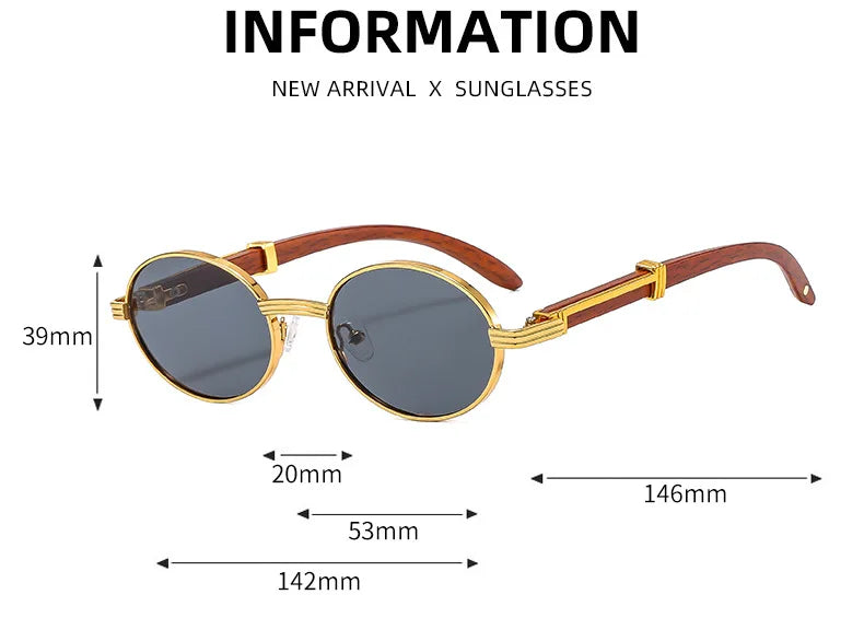 New Retro Imitation Wood Grain Sunglasses Men's Oval Sunglasses Women's Fashion Trend Uv Protection Sunglasses