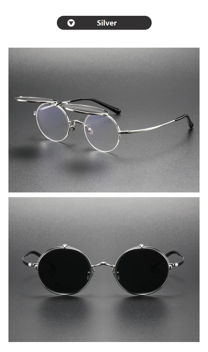 Japaneses Fashion Vintage Round Half Rimless Glasses Frame Men Women KMN54 Ultralight Sunglasses Clip Eyeglasses UV400 Titanium