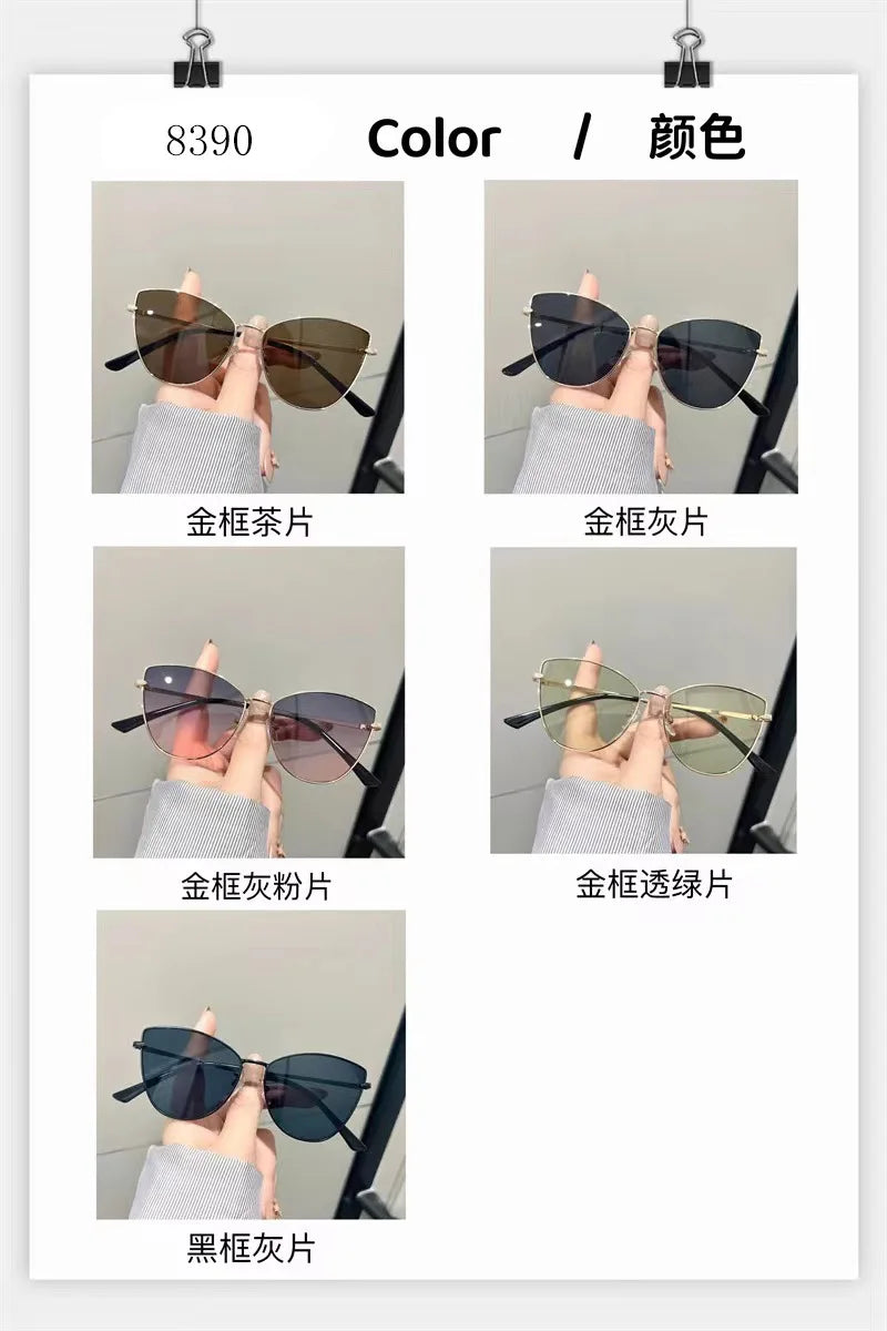 New Retro Metal Small Frame Cat-eye Sunglasses Womean Style European And American Fashion Street Photo Decorative Sungla Uv400