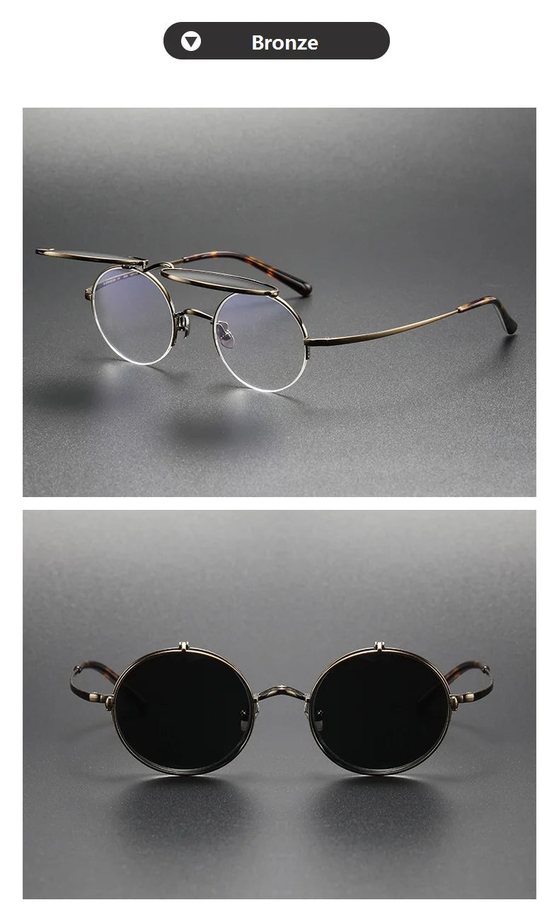 Japaneses Fashion Vintage Round Half Rimless Glasses Frame Men Women KMN54 Ultralight Sunglasses Clip Eyeglasses UV400 Titanium