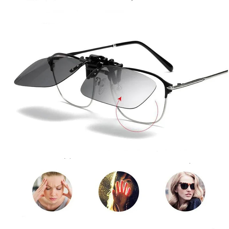 Unisex Grey Lenses Polarized Sunglasses Clip on Flip Up Men Women UV 380 Driving Fishing Night Vision Glasses Clips Anti Glare