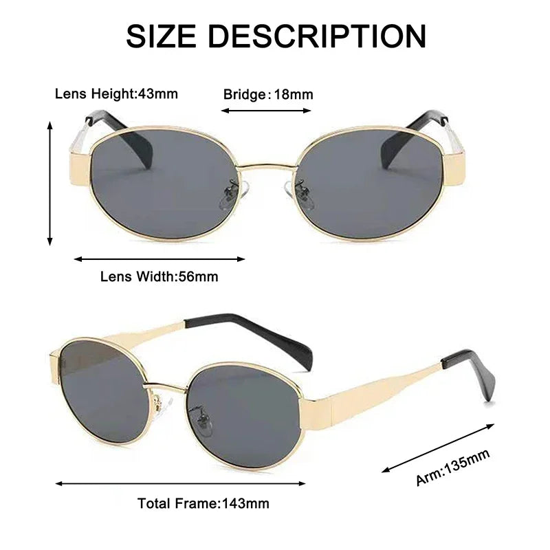Retro Oval Sunglasses for Women Men Trendy Small Metal Frame Sun Glasses Classic Shades UV400 Protection