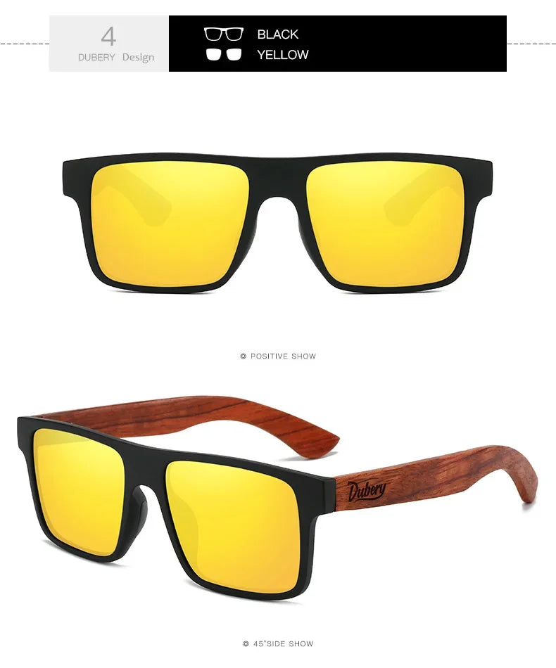 DUBERY Exclusive Design Vintage Men's Glasses Walnut Wooden Sunglasses UV400 Protection Fashion Square Sun glasses Women d833