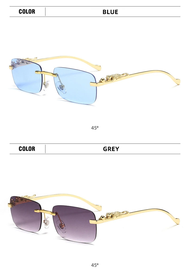 Classic Rimless Sunglasses Men Women Fashion Leopard Decoration Small Sun Glasses Stylish Frameless Driving Travelling Shades