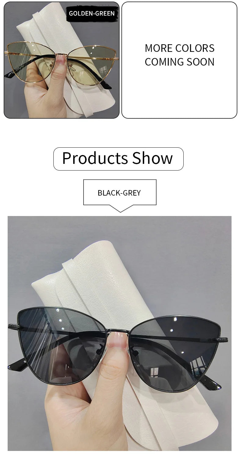 New Retro Metal Small Frame Cat-eye Sunglasses Womean Style European And American Fashion Street Photo Decorative Sungla Uv400