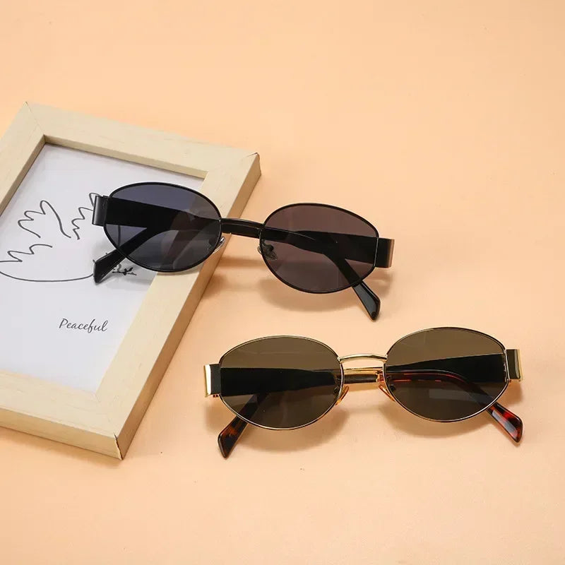 Retro Oval Sunglasses for Women Men Trendy Small Metal Frame Sun Glasses Classic Shades UV400 Protection