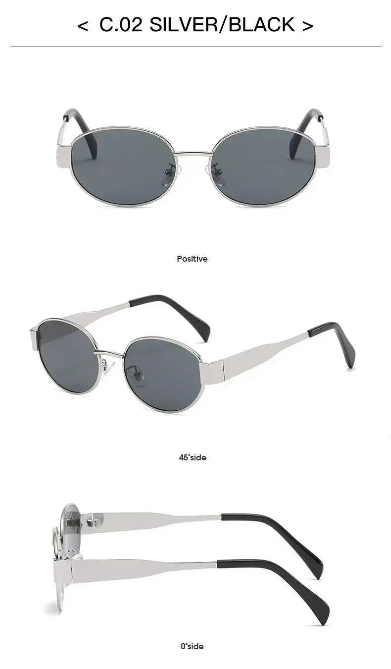 Retro Oval Sunglasses for Women Men Trendy Small Metal Frame Sun Glasses Classic Shades UV400 Protection